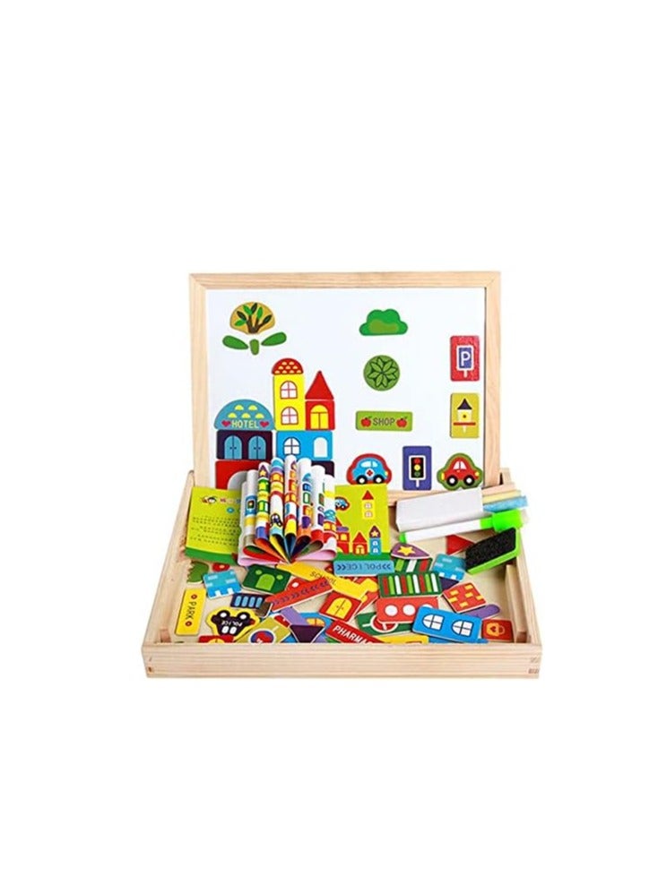 100+ Pieces Magnetic Wooden Jigsaw Animal Jigsaw with Chalkboard Easel Double-Sided Educational Toys for Toddler Children Girl 3+ Years Old Puzzle Fun Educational Toys | shapes may vary - Image 4