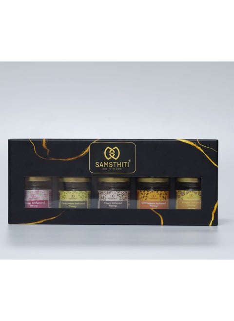 SAMSTHITI Honey Gift Box 100% Natural Organic Infused Honey in a Gift box with health benefits, Pack of 5 Gift Set