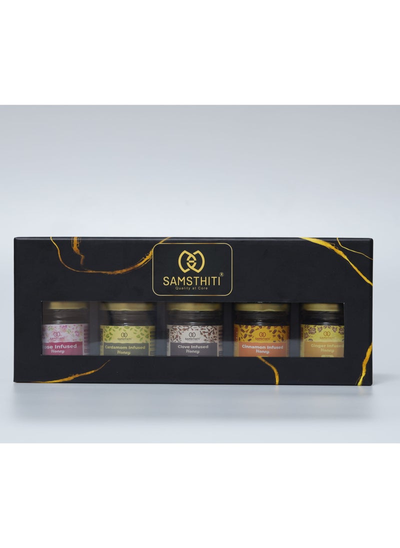 Samsthiti - SAMSTHITI Honey Gift Box 100% Natural Organic Infused Honey in a Gift box with health benefits, Pack of 5 Gift Set - Image 1