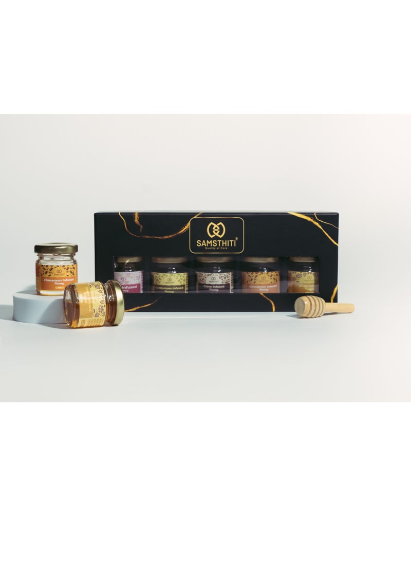 SAMSTHITI Honey Gift Box 100% Natural Organic Infused Honey in a Gift box with health benefits, Pack of 5 Gift Set