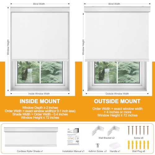 Hidpriva Cordless Blackout Roller Shades for Windows & Doors, Free-Stop Shades with Valance, UV Protection, Thermal Insulated Window Blinds for Home, Bedroom, Office, White, 20" W x 72" H - Image 3