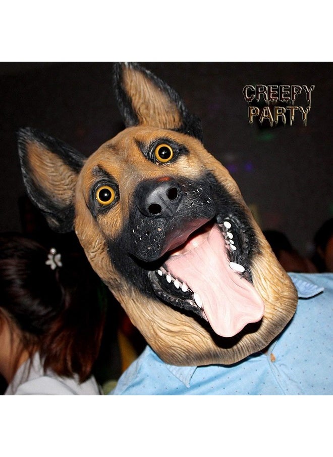 كريبي بارتي قناع رأس كلب من اللاتكس لحفلة الهالوين من CreepyParty بتصميم جديد، يصدر صوت كلب الراعي الألماني (صامت)  - Image 2