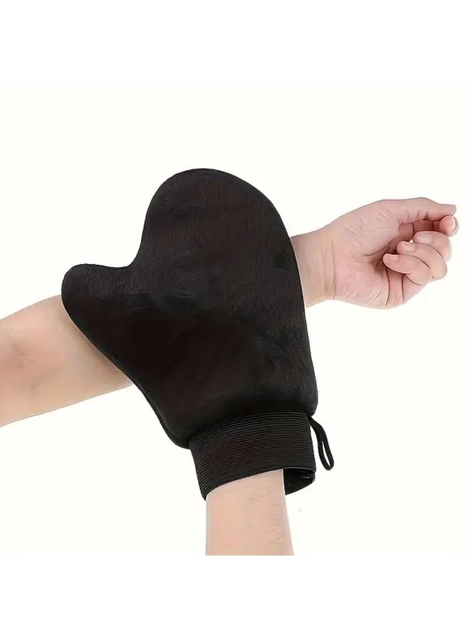 Self Tanning Gloves With Exfoliating Towel And Thumb Ring In Black - Image 2