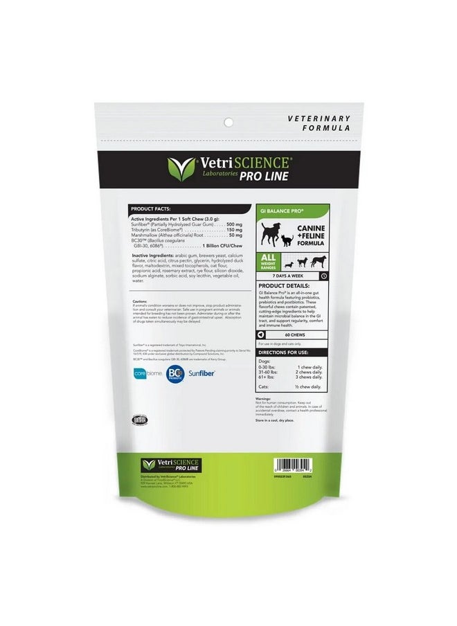 VetriScience Laboratories - Gi Balance Pro  Gut & Immune Health Support Supplement For Cats & Dogs  Probiotic Pet Supplement Aids Digestive Comfort  Gastrointestinal Support Formula For Cats & Dogs  60 Chews - Image 1