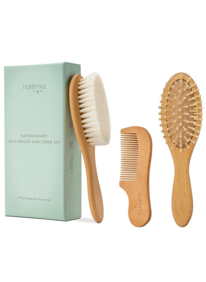 Natemia Baby Hair Brush And Comb Set For Newborns - Wooden Baby Hair Brush And Comb Set - Soft Bristle Hair Brush As Baby Registry Gift Set - Toddler Cradle Cap Brush - Baby Comb & Baby Brush Wooden - Image 1