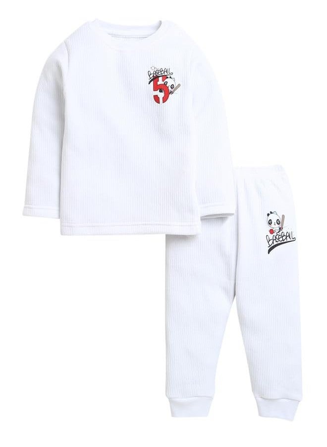 BUMZEE White Boys Full Sleeves Cotton Thermal T-Shirt & Jogger Set Age - 4-5 Years (Peb9635H-wht) - Image 1