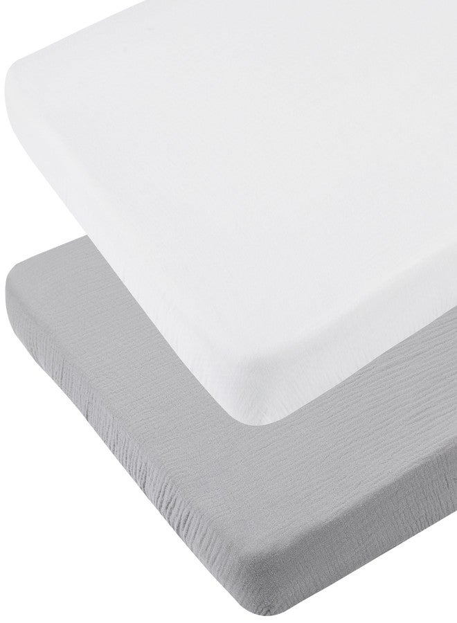 Onacosht Muslin Bassinet Sheets 35" X 20" Compatiable with AMKE 3 in 1 Bassinets, MiClassic, Uiuwoo, Foalom, YADAQE, Milliard and TCBunny Bassinet, 100% Cotton Soft Breathable 2 Pack, White and Grey - Image 1
