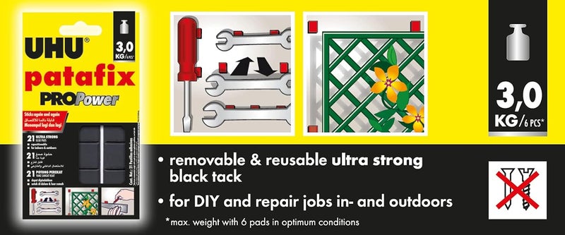 UHU 40790 Patafix Propower - Ultra-Strong (Up To 3 Kg), Removable And Reusable Adhesive Putty, Repositionable Precut Tack, 21 Pads, Black, No Need Drill Black - Image 2