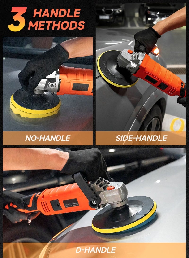 AL-WAHA AL-ZHABIA Professional 1580W High-Power Polishing & Waxing Machine - 7-speed adjustment (500-3300 RPM), includes 6"/7" dual polishing disk + 6 foam pads + 3 wool pads + 10 sandpapers, perfect for car polishing/furniture waxing/metal sanding - All-in-one solution! - Image 3