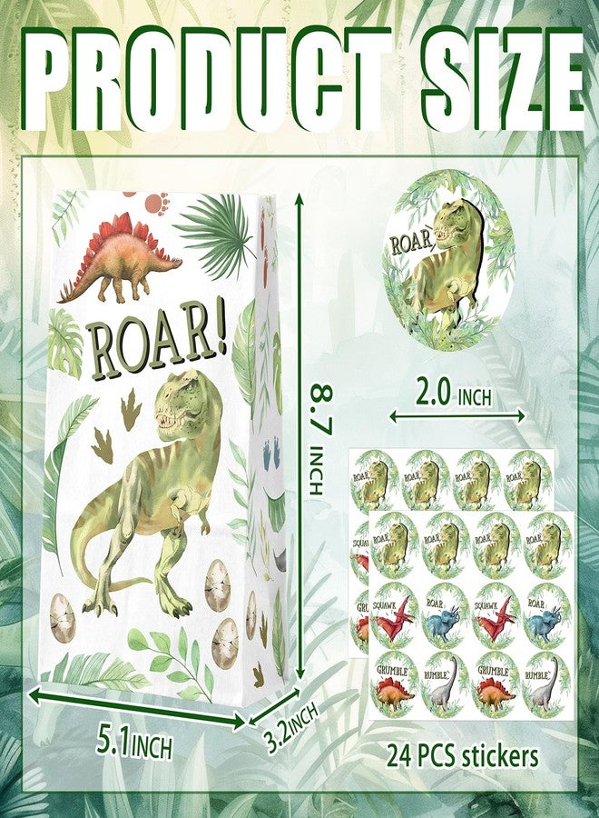 Celee 24 Pack Dinosaur Party Favor Bags with Stickers - Dino Goodie Bags for Kids Birthday, Dinosaur Party Decorations and Dinosaur Birthday Supplies - Image 2