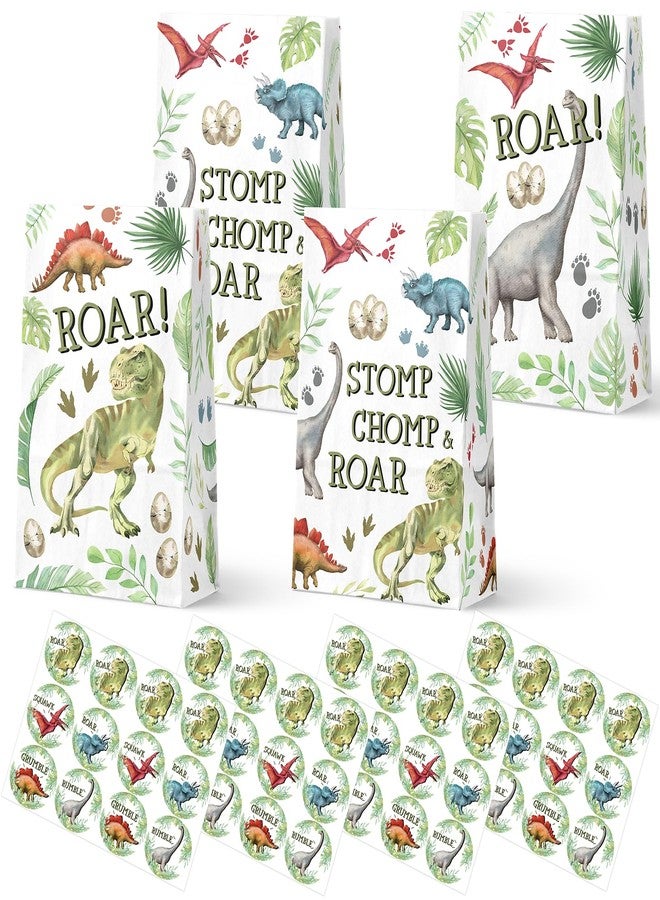 Celee 24 Pack Dinosaur Party Favor Bags with Stickers - Dino Goodie Bags for Kids Birthday, Dinosaur Party Decorations and Dinosaur Birthday Supplies - Image 1