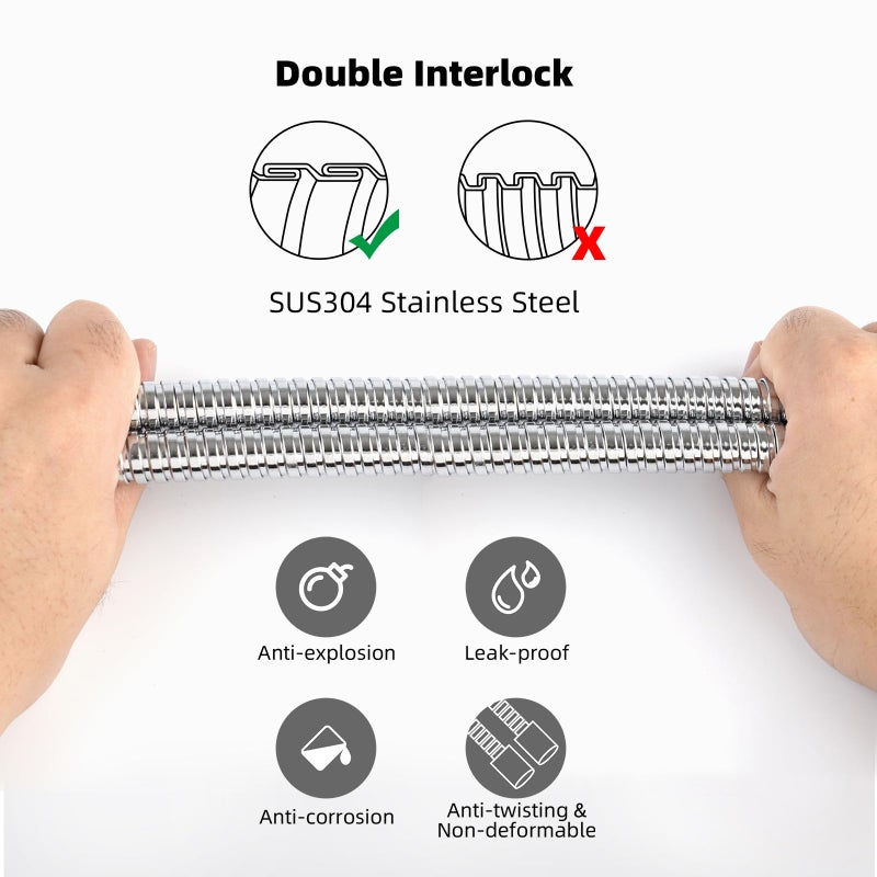 Hibbent All Metal Shower Hose 90 inch (7.5 ft) Bathroom Handheld Shower Head Hose 2.3 meters Extension Replacement Part with Brass Fittings Made of Stainless Steel -Polished Chrome Finish - Image 2