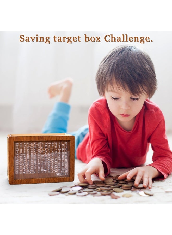 RAHAYM Wooden Money Saving Box, Cash Vault Piggy Bank For Kids Adults, 10000 Savings Challenge Box With10 Targets $10000 $5000 $3000 $2000 $1000 $500 Challenges - Image 4