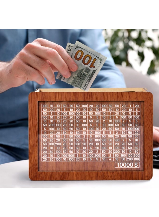 RAHAYM Wooden Money Saving Box, Cash Vault Piggy Bank For Kids Adults, 10000 Savings Challenge Box With10 Targets $10000 $5000 $3000 $2000 $1000 $500 Challenges - Image 2