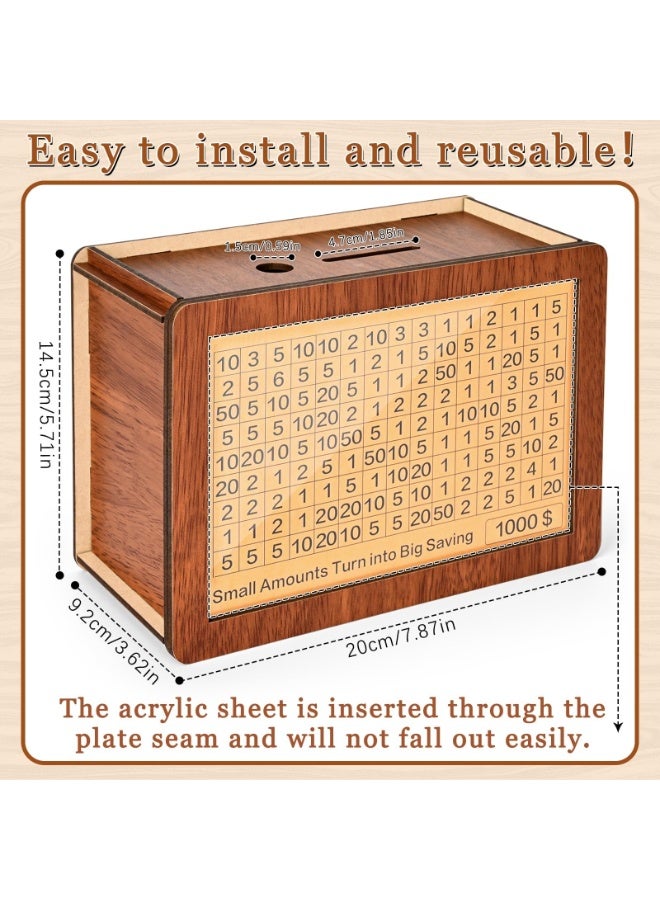 RAHAYM Wooden Money Saving Box, Cash Vault Piggy Bank For Kids Adults, 10000 Savings Challenge Box With10 Targets $10000 $5000 $3000 $2000 $1000 $500 Challenges - Image 5