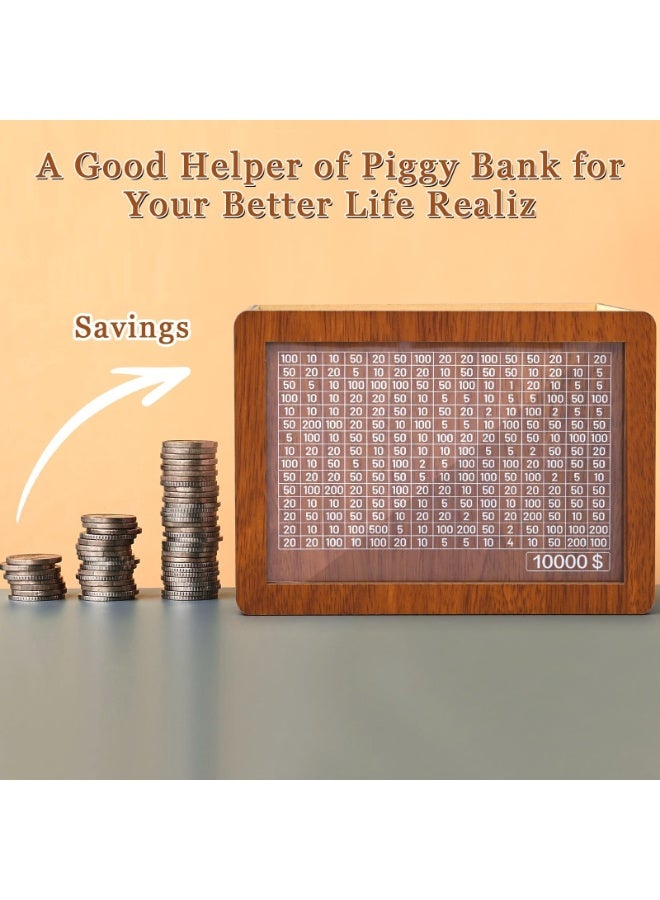 RAHAYM Wooden Money Saving Box, Cash Vault Piggy Bank For Kids Adults, 10000 Savings Challenge Box With10 Targets $10000 $5000 $3000 $2000 $1000 $500 Challenges - Image 3