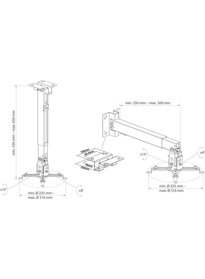 Universal Projector Wall & Ceiling Mount Bracket – Rotatable, Adjustable, Max Load 20kg – White Finish - Image 4
