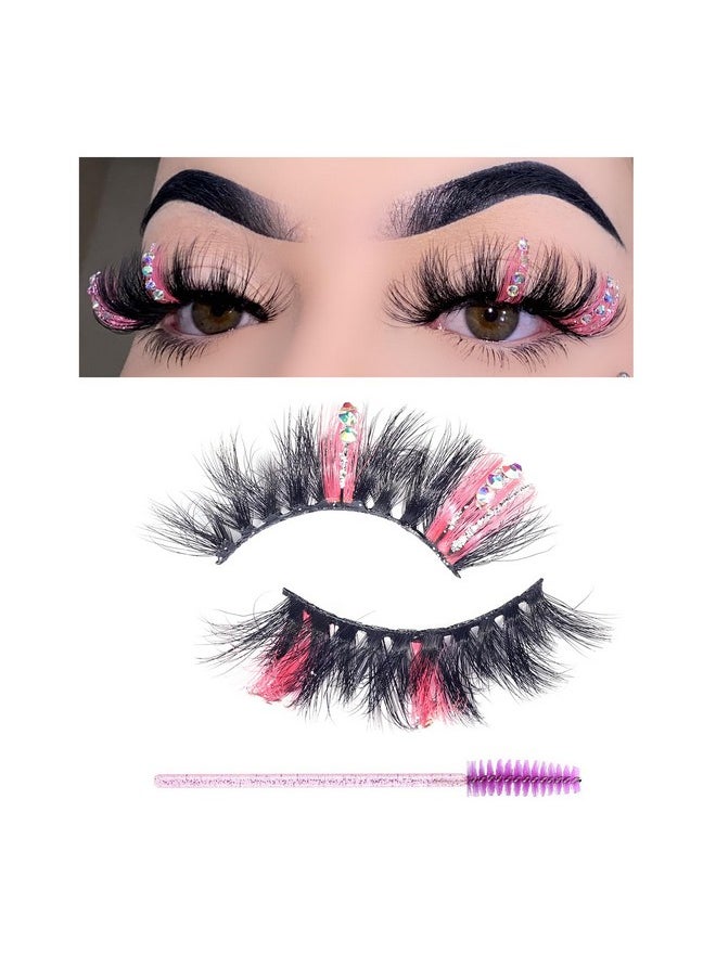 Miss Kiss - Miss Kiss 1 Pair Lashes with Color Pink and Rhinestone Glitter Silver Fairy False Eyelash Sparkly Manga Diamond Lashes Dramatic Unique Design Fake Eye Lash 18 MM - Image 1