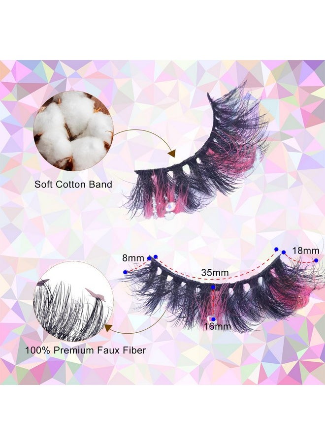 Miss Kiss - Miss Kiss 1 Pair Lashes with Color Pink and Rhinestone Glitter Silver Fairy False Eyelash Sparkly Manga Diamond Lashes Dramatic Unique Design Fake Eye Lash 18 MM - Image 1