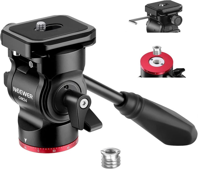 NEEWER Tripod Fluid Head Pan Tilt Head with Quick Release Plate and Handle Metal Camera Tripod Head Compatible with Arca Swiss for Compact Video Cameras DSLR Cameras Load up to 66lb3kg GM24 - Image 2