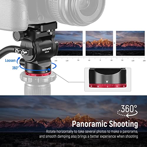 NEEWER Tripod Fluid Head Pan Tilt Head with Quick Release Plate and Handle Metal Camera Tripod Head Compatible with Arca Swiss for Compact Video Cameras DSLR Cameras Load up to 66lb3kg GM24 - Image 3