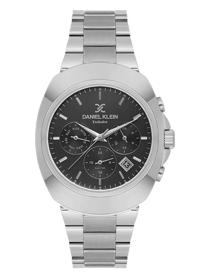 DANIEL KLEIN Men's Stainless Steel Silver Brass Case Analog Black Round Sunray Dial Japanese Quartz Exclusive 50 Meters Water Resistant