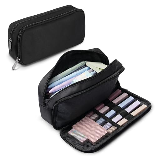 Wangzhong mountain Large Capacity Pencil Case, 2 Compartment Pencil Pouch for Boys, Oxford Cloth Pen Bag for Teens|Girls, Back to School Supplies (Black) - Image 1