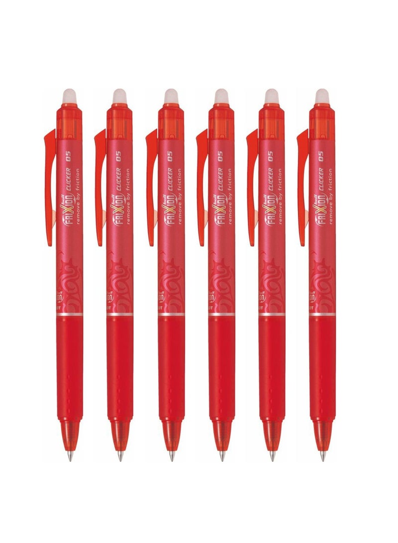 PILOT 6-Piece Frixion Clicker Erasable Ball Pen 0.5mm Tip Red Ink - Image 1