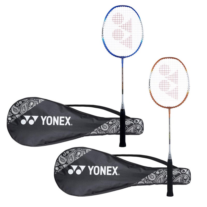 Yonex ZR 100 مضرب بادمنتون خفيف من الألمنيوم مع غطاء كامل (أزرق/برتقالي) مصنوع في الهند، مجموعة من 2 - Image 1