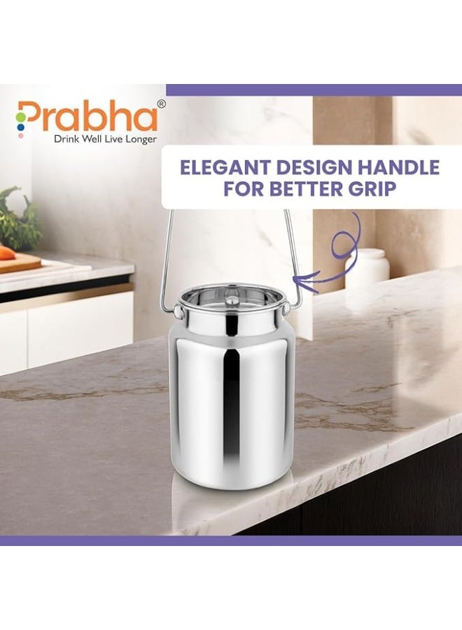 Prabha Milk Barni 4 Litre | Plain Milk Can/Oil Can | Dolu Jar Ghee Dolchi | Heavy Body Milk Pot Container | Steel Milk Pot With Lid | Milk Storage Barni With Lid - Silver - Image 2