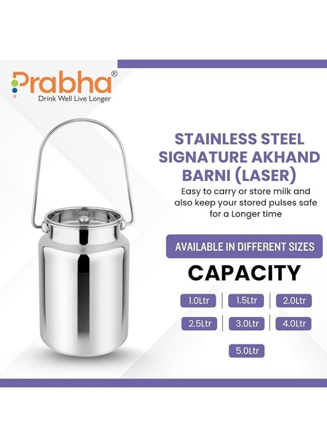 Prabha Milk Barni 4 Litre | Plain Milk Can/Oil Can | Dolu Jar Ghee Dolchi | Heavy Body Milk Pot Container | Steel Milk Pot With Lid | Milk Storage Barni With Lid - Silver - Image 4