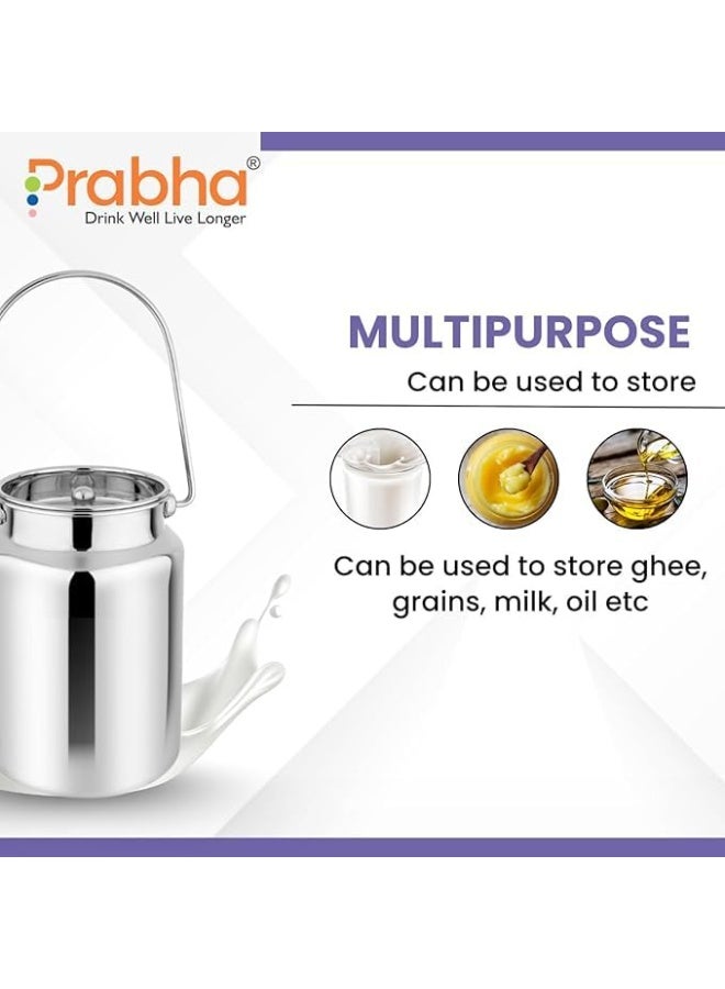 Prabha Milk Barni 4 Litre | Plain Milk Can/Oil Can | Dolu Jar Ghee Dolchi | Heavy Body Milk Pot Container | Steel Milk Pot With Lid | Milk Storage Barni With Lid - Silver - Image 3