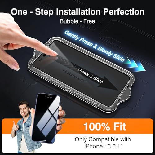 EZ-GLAZ- 4 Pack for iPhone 16 Privacy Screen Protector [6.1"] With 2 Pack Camera Lens Protector, 9H+ Hardness 12FT Military Grade Shatterproof Scratch Resistant Durable Tempered Glass Film with Flawless Fit Kit - Image 2