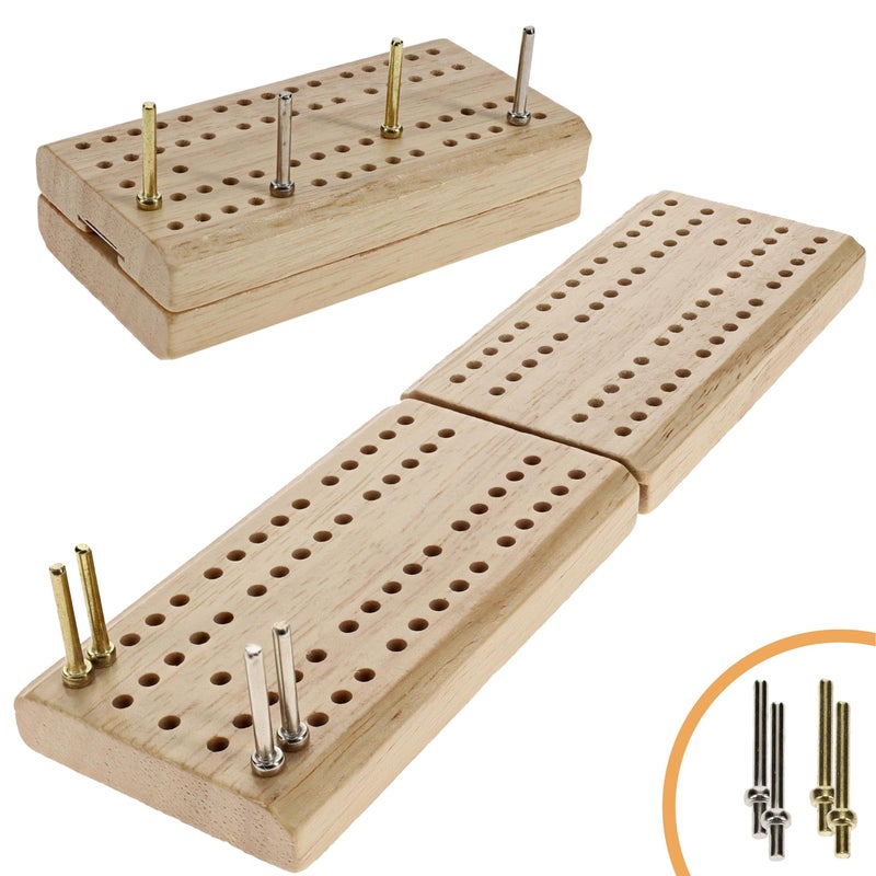 WE Games Wooden Folding Travel Cribbage Board with Metal Pegs, Small Size for Easy Travel - Image 1