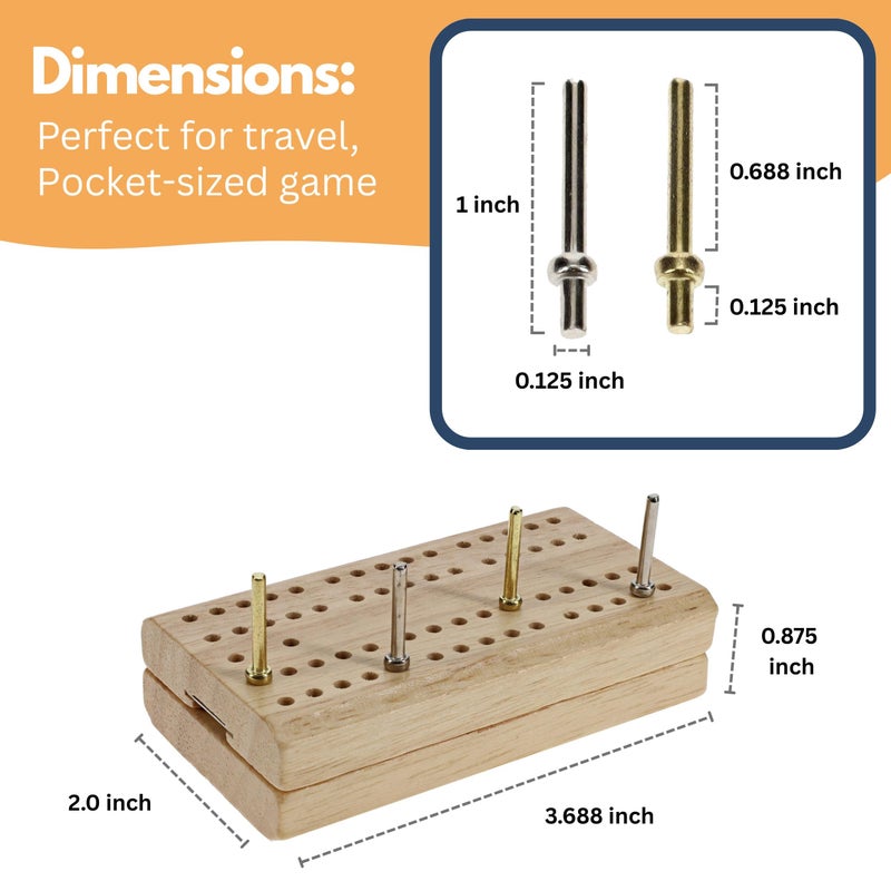 WE Games Wooden Folding Travel Cribbage Board with Metal Pegs, Small Size for Easy Travel - Image 2