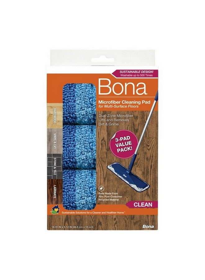 BONA 3-Piece Microfiber Mop Pad for Multi-Surface Floors Blue 0.25 x 18.31 x 5.12 Inch AX0003608 - Image 1