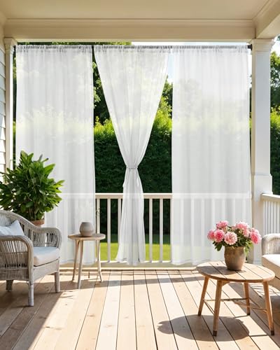 HolidayIdeas All Weather White Outdoor Sheer Curtains for Patio Waterproof 6 Pcs Rod Pocket Indoor Sheer Voile Curtains for Porch Balcony Gazebo Pergolas 54x84 Inch - Image 3