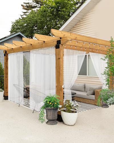 HolidayIdeas All Weather White Outdoor Sheer Curtains for Patio Waterproof 6 Pcs Rod Pocket Indoor Sheer Voile Curtains for Porch Balcony Gazebo Pergolas 54x84 Inch - Image 1