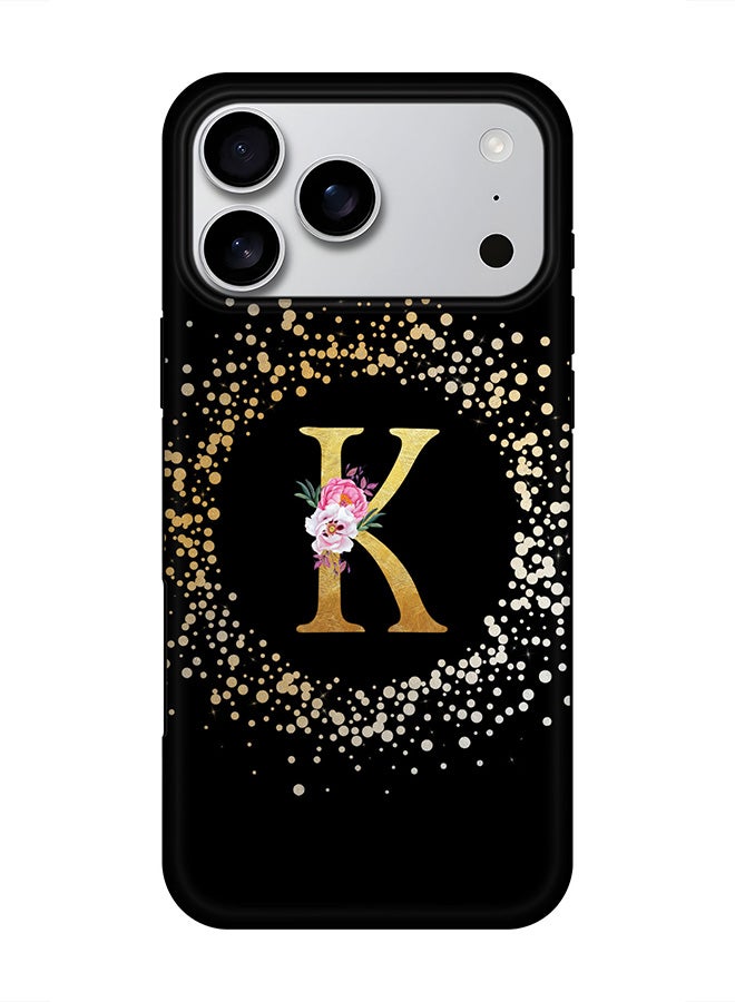 Stylizedd Tough Pro Magnetic Case for iPhone 17 Pro Max, Dual Layer hybrid PC + TPU Mobile Cover Matte - Custom Monogram Floral - K ( Black )
