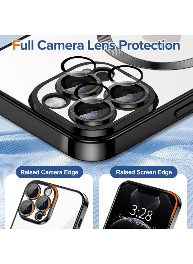 Electroplated Case For IPhone 13 Pro Max Camera Lens Full Protection Compatible with MagSafe Wireless Charging, Shockproof Soft TPU Phone Magnetic Cover (Black) - Image 4