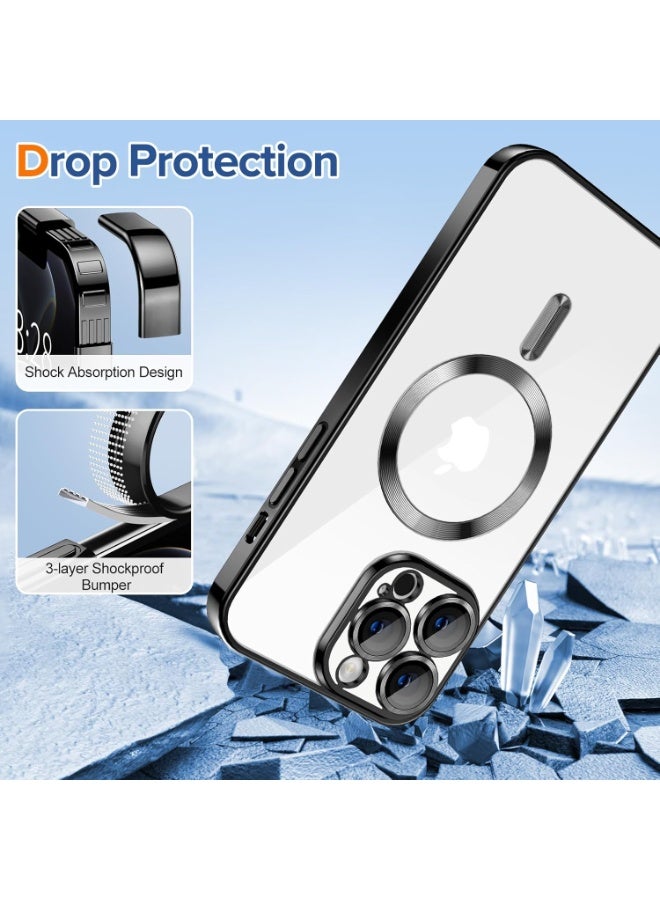 Electroplated Case For IPhone 13 Pro Max Camera Lens Full Protection Compatible with MagSafe Wireless Charging, Shockproof Soft TPU Phone Magnetic Cover (Black) - Image 3