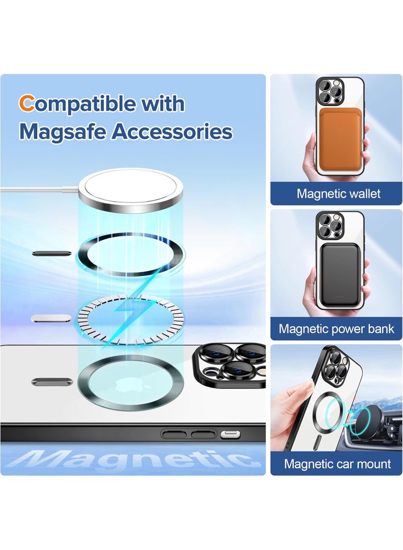 Electroplated Case For IPhone 13 Pro Max Camera Lens Full Protection Compatible with MagSafe Wireless Charging, Shockproof Soft TPU Phone Magnetic Cover (Black) - Image 5