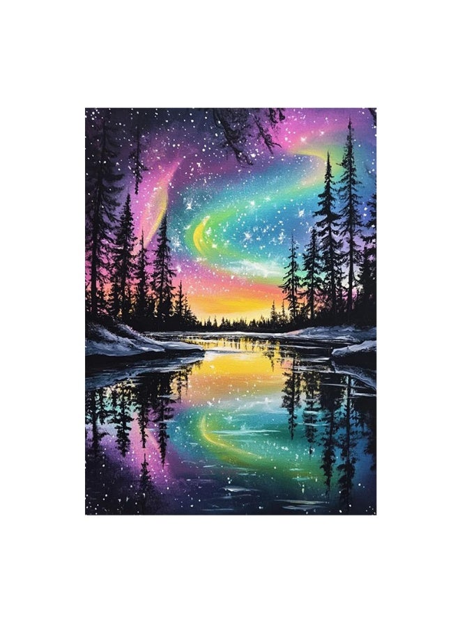 5D Diamond Painting Kit for Adults, Silent Aurora Forest DIY Craft Set, 30x40cm - Image 1