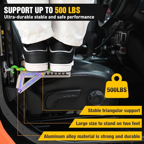 Nilight Car Door Step Universal Aluminum Latch Step for Car Roof Access Portable Folding Car Door Latch Hook Step MultiAdjustable Both Feet Stand Pedal Max Load 500 Lbs for Truck SUV Vehicles Green - Image 4