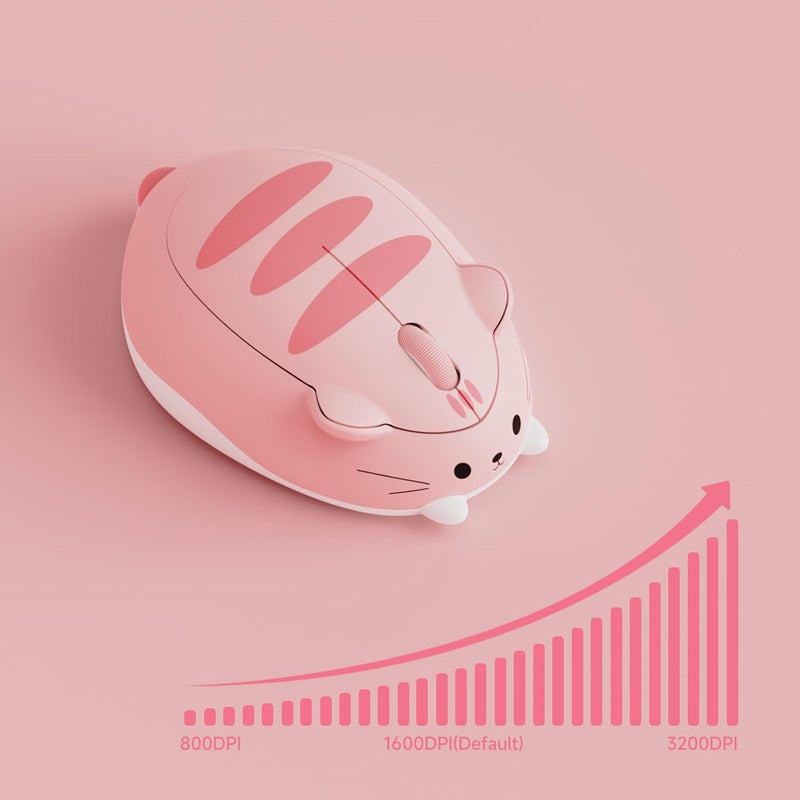 أكو فأرة ألعاب لاسلكية من بموضوع القطط، 2.4G جيجاهرتز مع مستقبل USB، فأرة بصرية كرتونية لاسلكية لطيفة للكمبيوتر/الابتوب/سطح المكتب/الكمبيوتر الشخصي/آيباد، متوافقة مع Mac/Win (وردي أنجي) - Image 5
