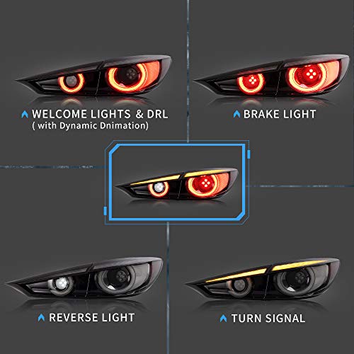VLAND LED Tail lights Compatible with 2014-2018 Maz-da 3 Axela(Not Fit Hatchback) with Sequential, Rear Lamp Assembly w/Dynamic Animation DRL, Smoke/Tinted - Image 4