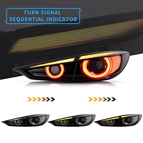 VLAND LED Tail lights Compatible with 2014-2018 Maz-da 3 Axela(Not Fit Hatchback) with Sequential, Rear Lamp Assembly w/Dynamic Animation DRL, Smoke/Tinted - Image 3