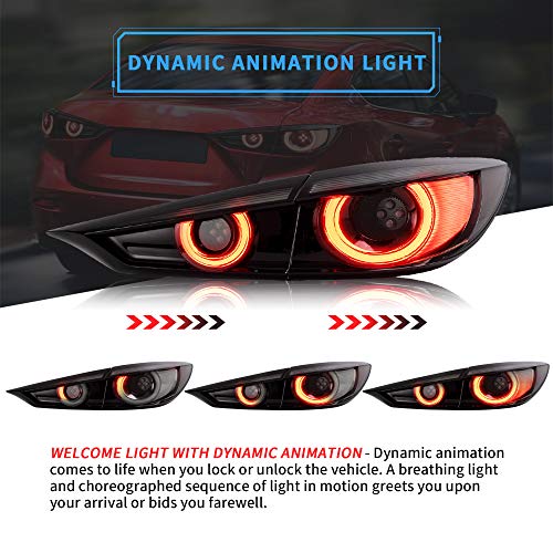VLAND LED Tail lights Compatible with 2014-2018 Maz-da 3 Axela(Not Fit Hatchback) with Sequential, Rear Lamp Assembly w/Dynamic Animation DRL, Smoke/Tinted - Image 2