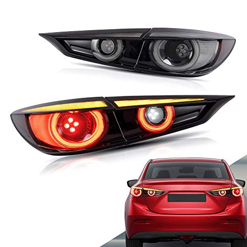 VLAND LED Tail lights Compatible with 2014-2018 Maz-da 3 Axela(Not Fit Hatchback) with Sequential, Rear Lamp Assembly w/Dynamic Animation DRL, Smoke/Tinted - Image 1