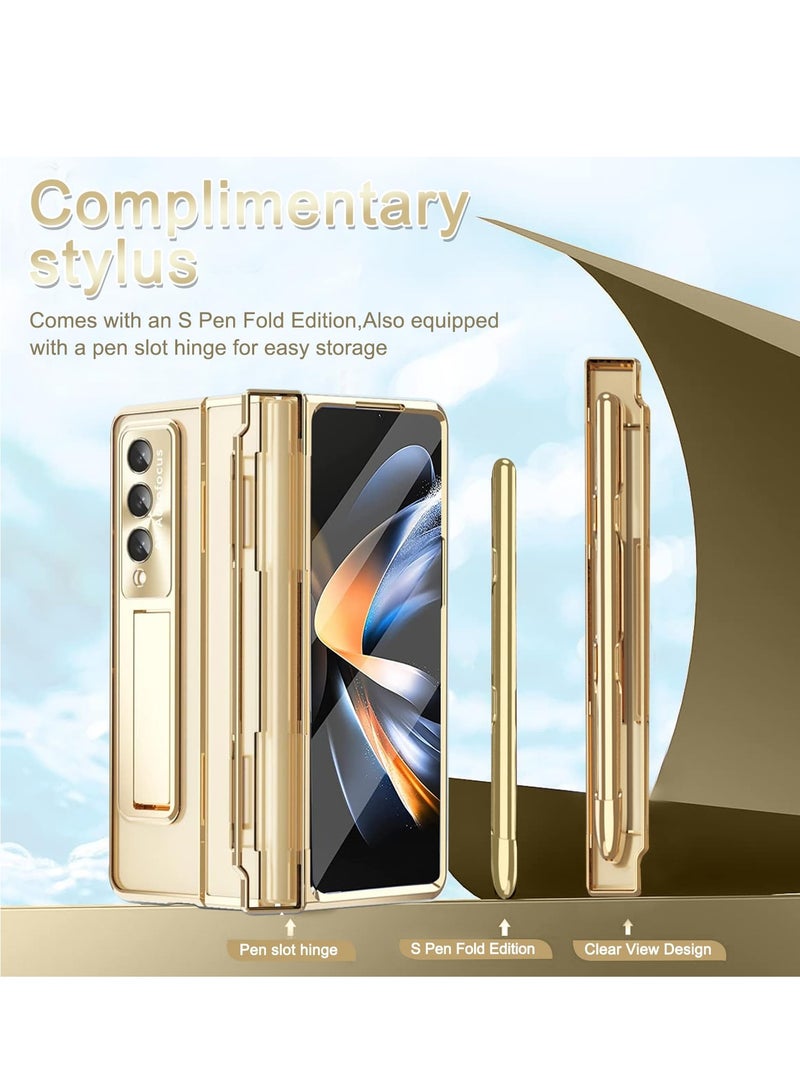 Protective Case for Samsung Z Fold  Compatible with S Pen u0026 S Pen Holder u0026 Kickstand, Stylish Gold Case with Pen Slot for Galaxy Z Fold 5 and Galaxy Z Fold 5 5G (Gold) - Image 2